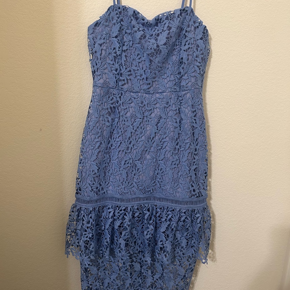 NSR Blue Lace Midi Dress